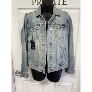 NWT Lucky Brand Classic Denim Jacket S Embellished Back Womens